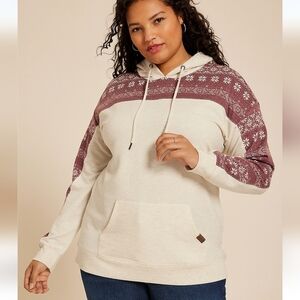 NWT Maurices Cream Hoodie with Plum Patterned Sleeves